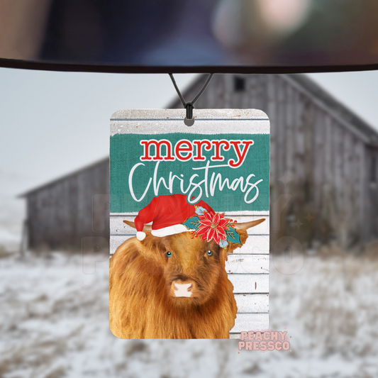 Merry Christmas - Highland Cow Car Air Freshener