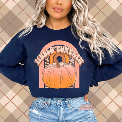 Hello Pumpkin Sweatshirt – Fall Leopard Print Letter Apparel