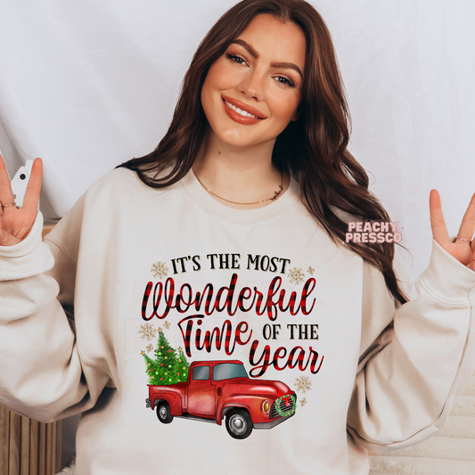 Red Truck Christmas Sweatshirt – Most Wonderful Time of the Year Holiday Pullover