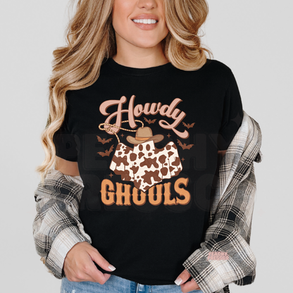 Howdy Ghouls Western Halloween Shirt – Cow Print Ghost Cowgirl Sweatshirt – Spooky Season, Country Apparel
