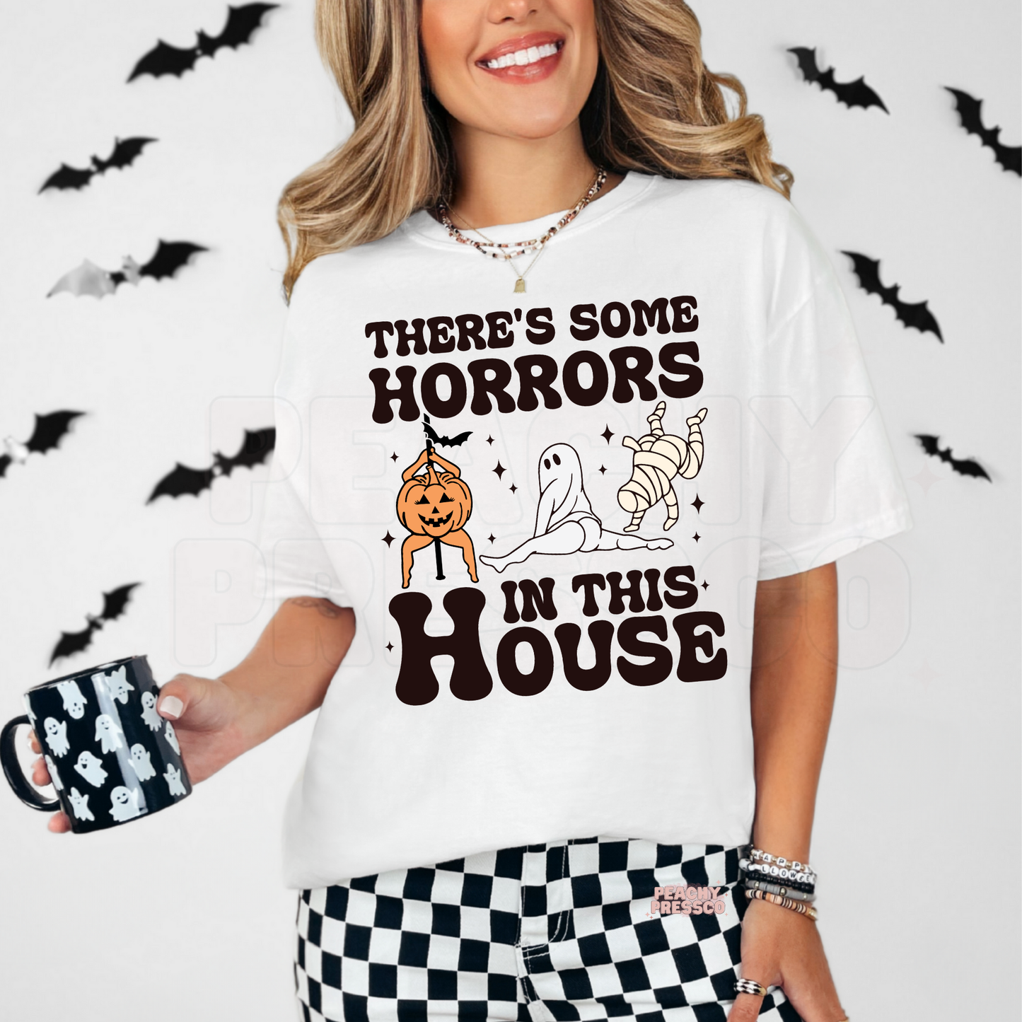 Funny There's Some Horrors In This House Halloween Graphic Shirt | Pumpkin, Ghost & Mummy Apparel