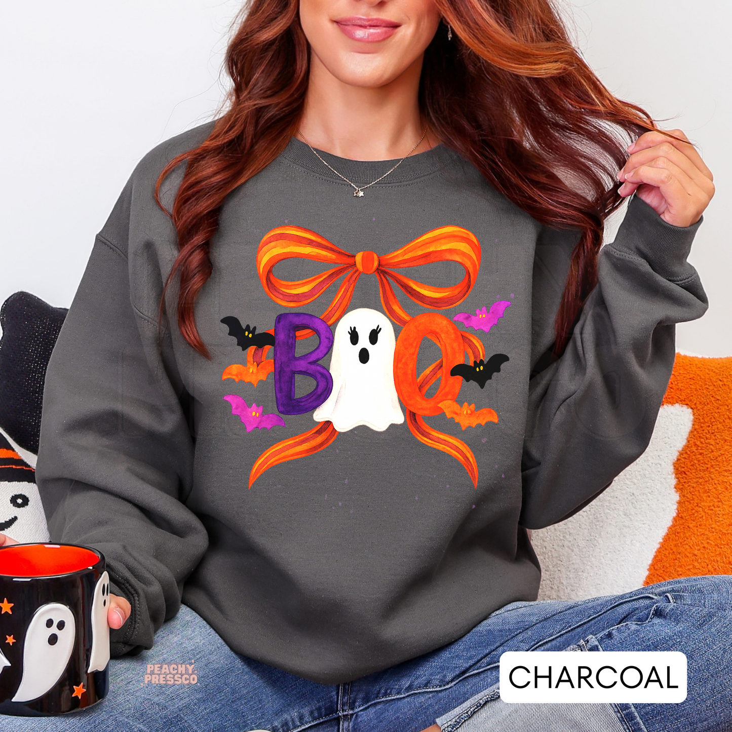 Cute Ghost BOO Shirt – Halloween Bats & Bows, Ghost Vibes Apparel