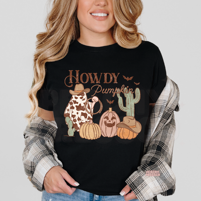 Howdy Pumpkin Cowgirl Halloween Shirt – Ghost, Pumpkin & Cactus Western, Country Apparel