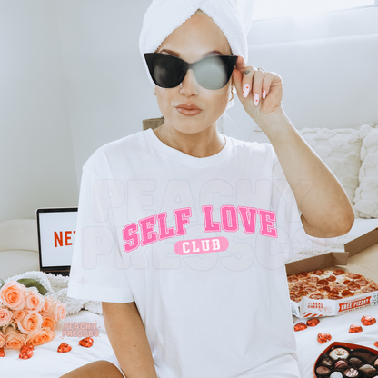 Self Love Club Bold Letter Tee – Hot Pink Retro Valentine Apparel