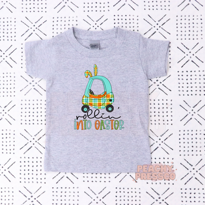 Boys Rollin' Into Easter Bunny Car T-Shirt – Fun Holiday Apparel