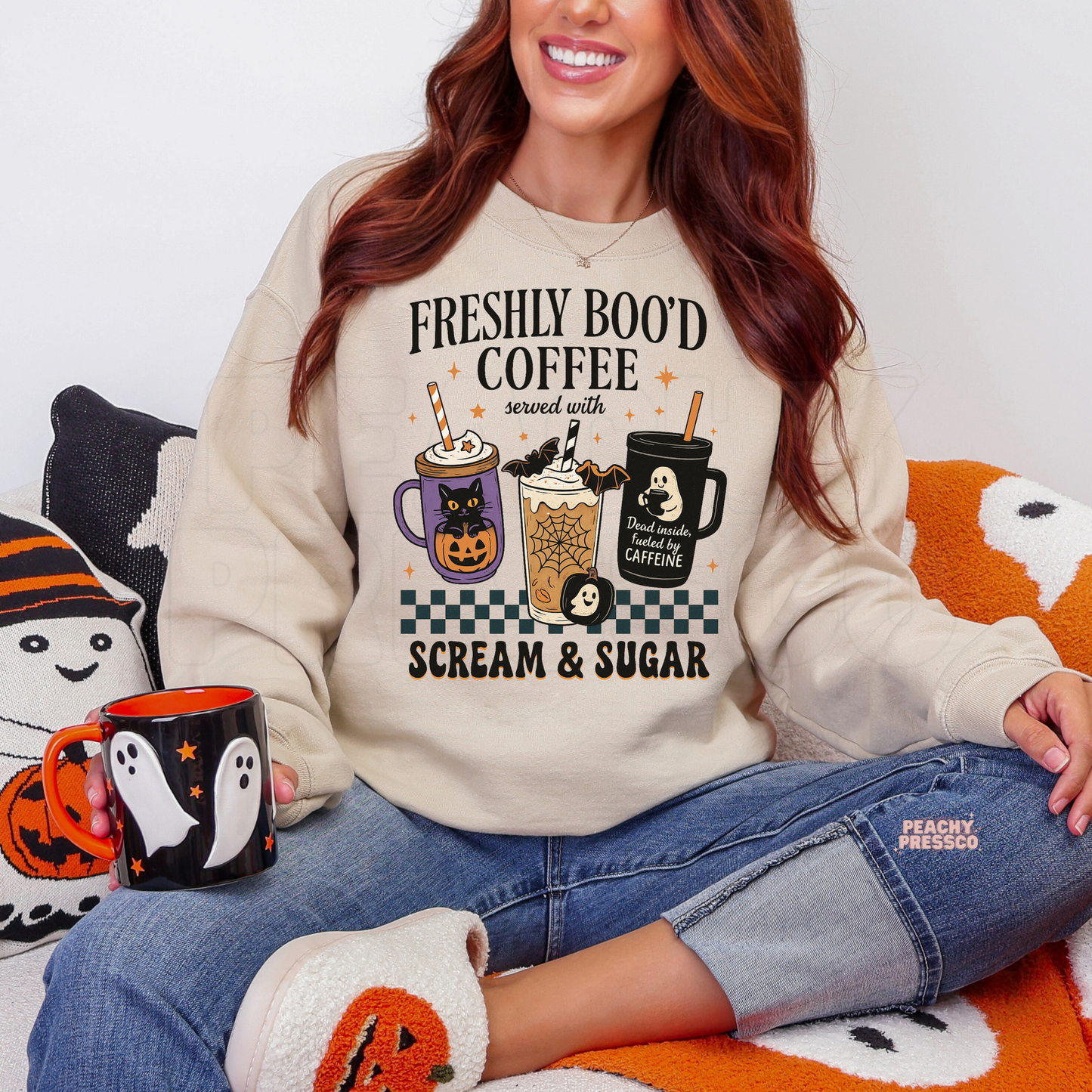 Freshly Boo'd Coffee served with Scream & Sugar Halloween Shirt | Coffee Crewneck, Apparel
