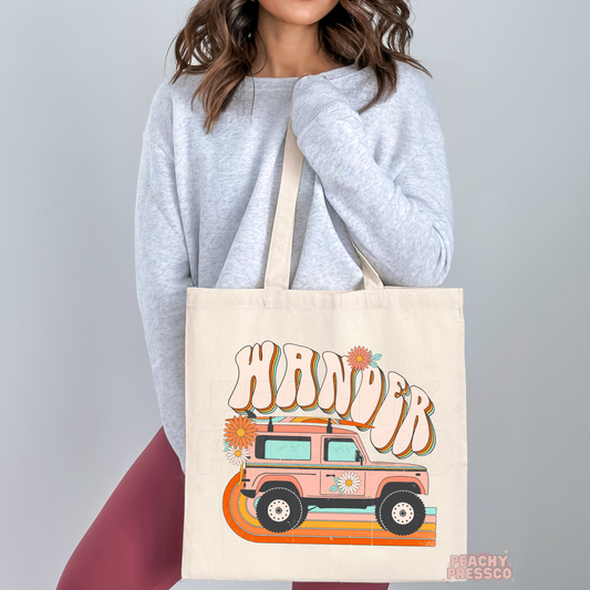 Wander Tote Bag – Retro Floral Adventure Canvas Tote