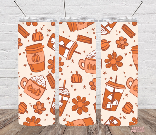 Pumpkin Spice Coffee Tumbler – Fall Drink, 20oz Skinny for PSL Lovers