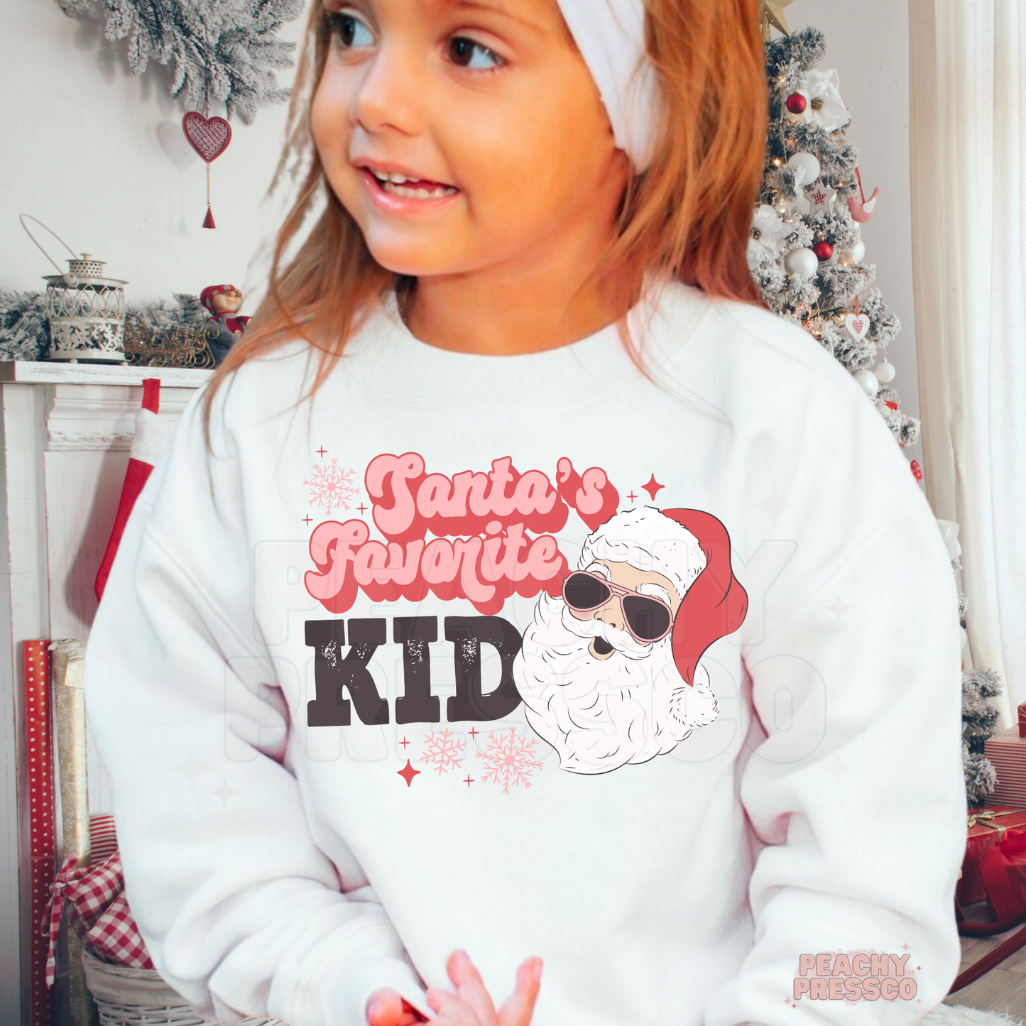 Santa’s Favorite Kid (Pink) Christmas Sweatshirt – Cute Holiday Apparel