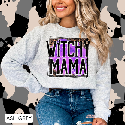 Witchy Mama Halloween Shirt – Purple Leopard Print for Moms | Cute Spooky Season Apparel