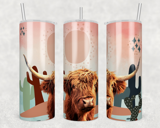Desert Highland Cow Tumbler – Southwestern Boho Cow Cup