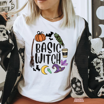 Basic Witch Halloween Shirt | Witchy Vibes, Pumpkins, Bats, Coffee, and Crystals, Apparel
