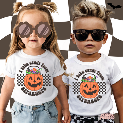 I Take Candy From Strangers Halloween Shirt – Funny Pumpkin Kids Apparel