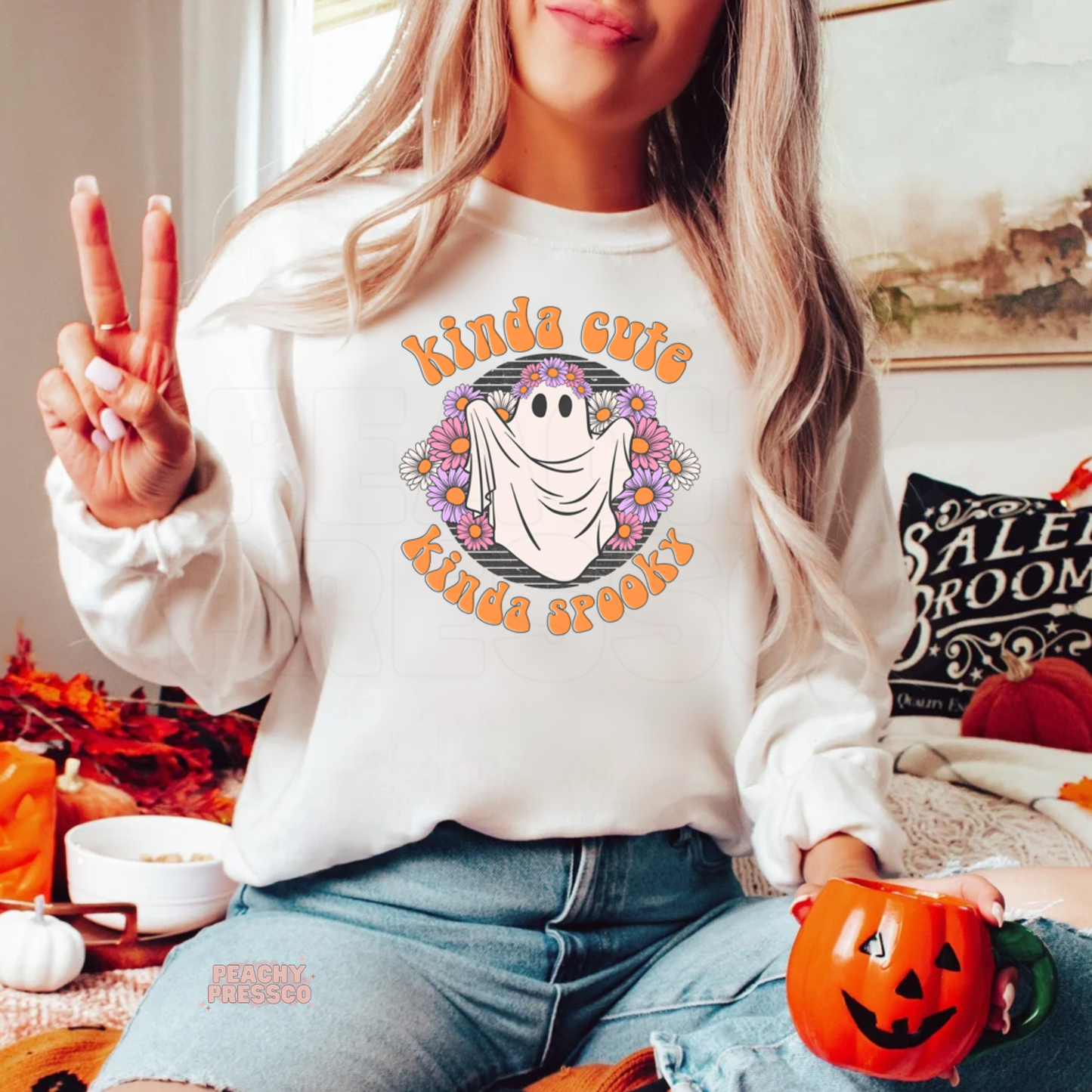 Kinda cute, Kinda spook | Ghost & Flowers Graphic Shirt | Sweet Halloween Charm Crewneck, Apparel