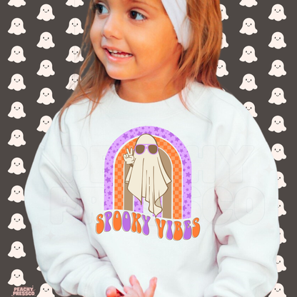 Spooky Vibes Retro Ghost Shirt – Peace, Love & Haunt, Kids Apparel