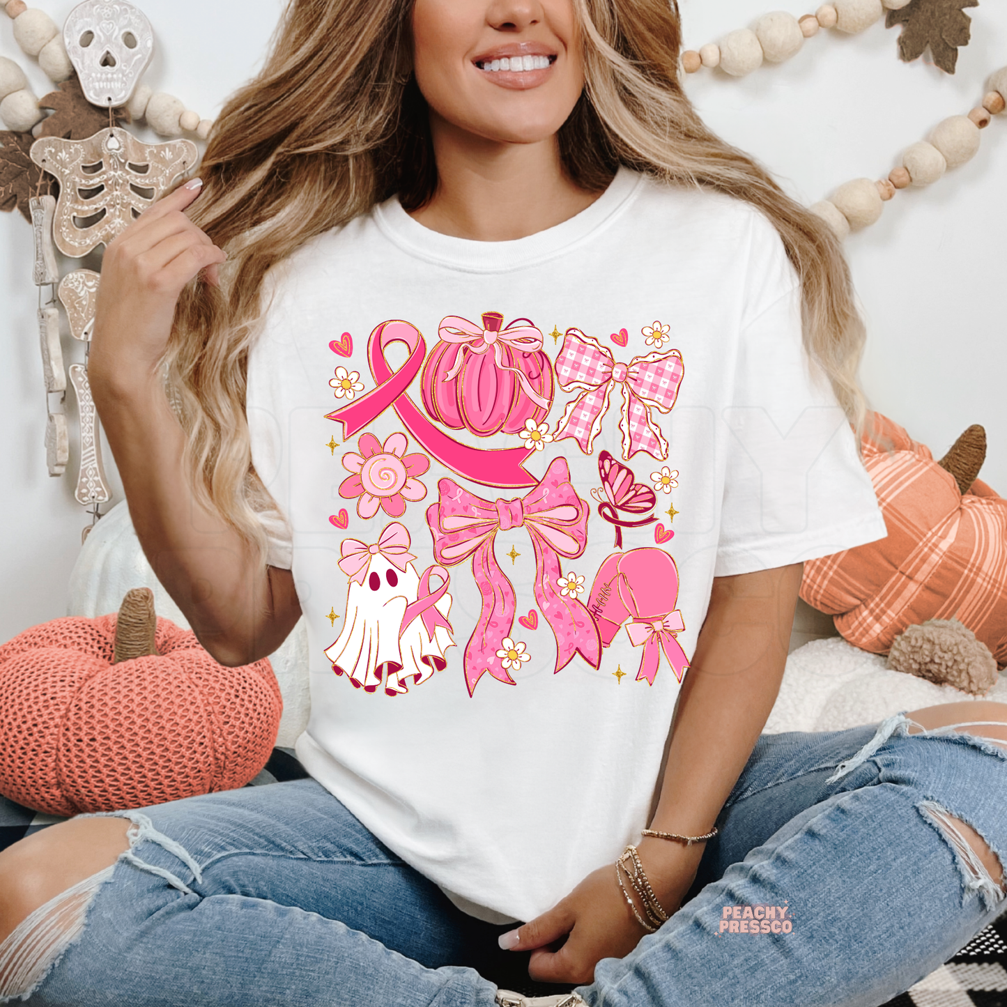 Pink Bow & Pumpkin Halloween Shirt – Cute Cancer Awareness Apparel