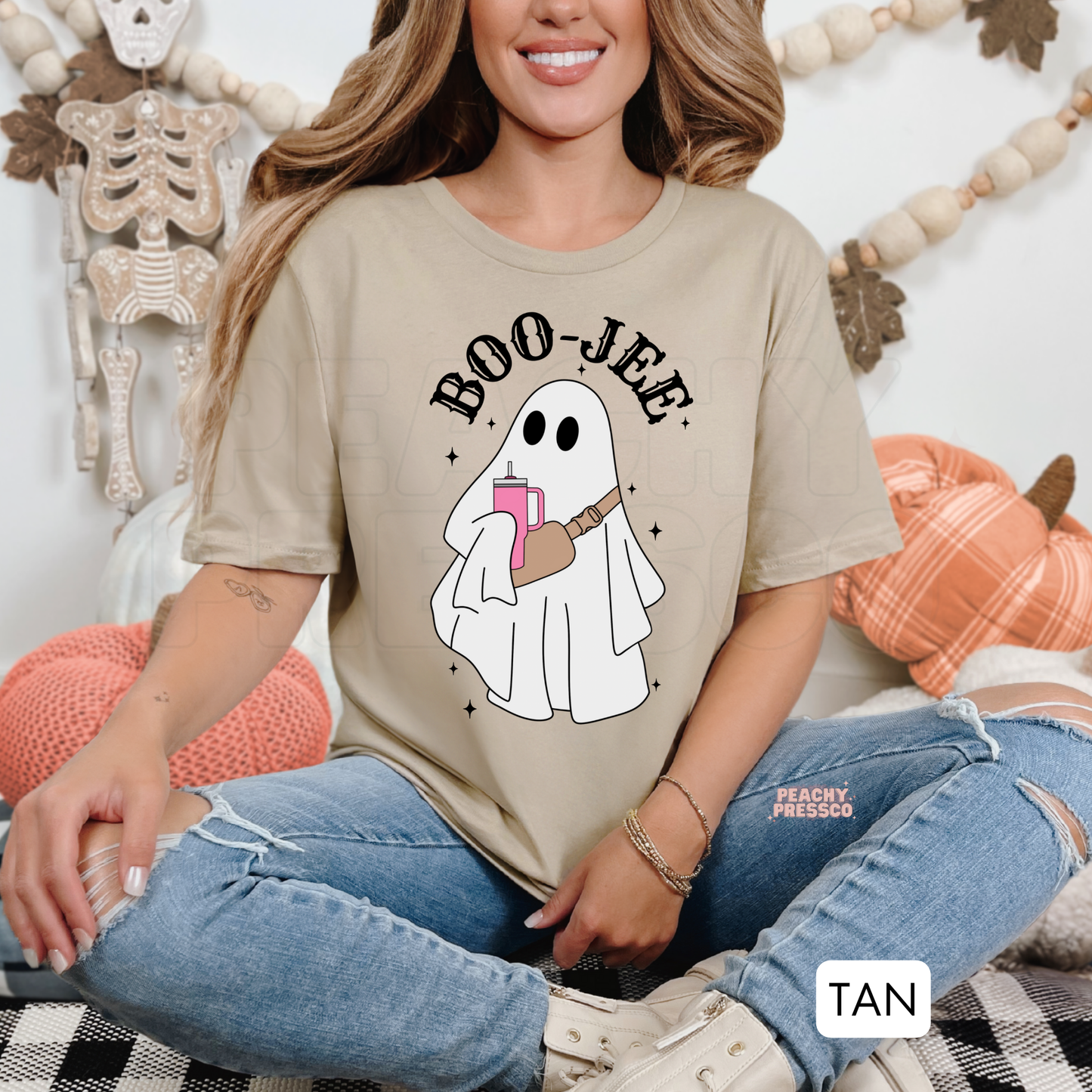 BOO JEE Ghost Halloween Shirt | Funny Boujee Ghost Graphic Tee for Women, Apparel