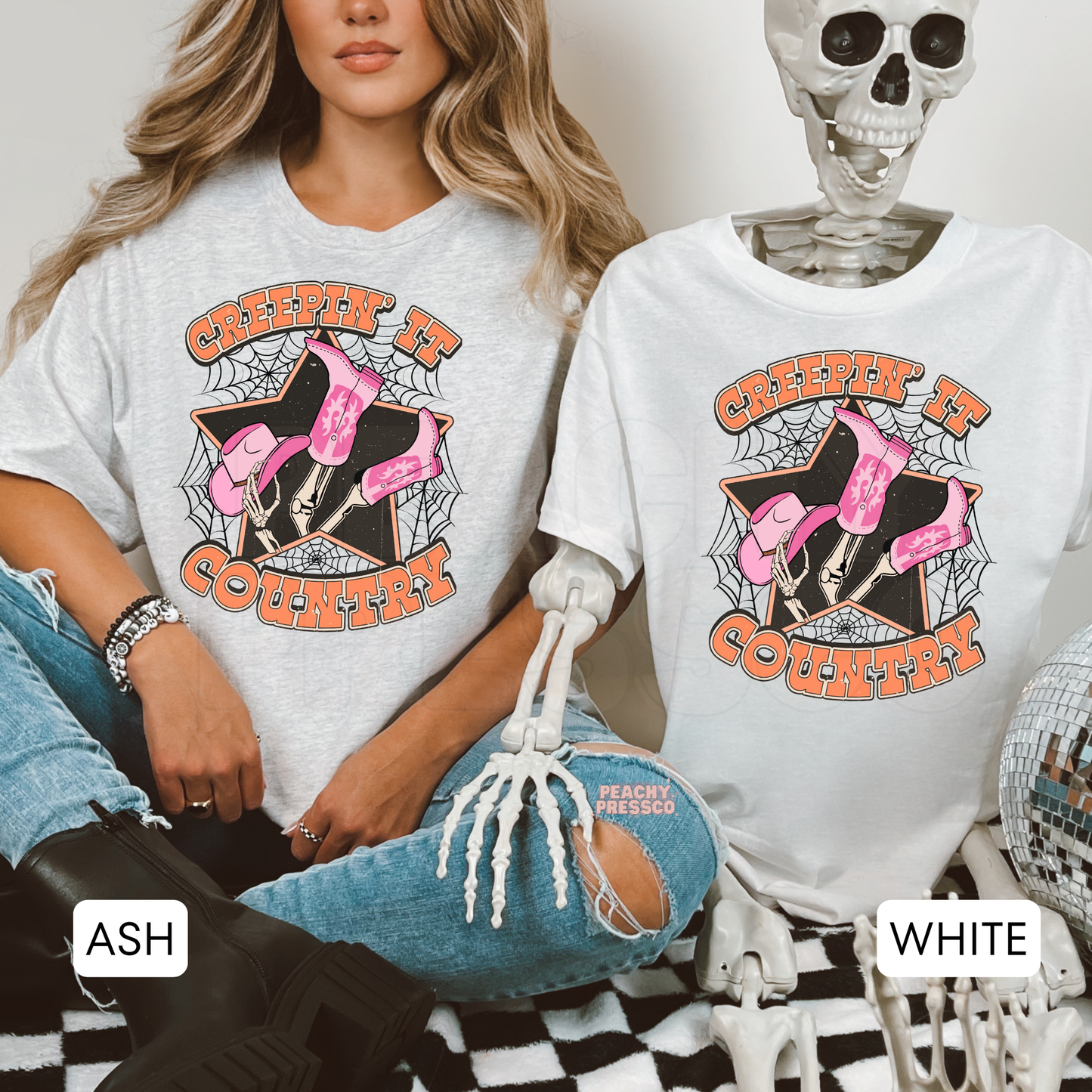 Creepin It Country Sweatshirt – Pink Cowgirl Boot Halloween Crewneck – Cozy Western Pullover, Apparel