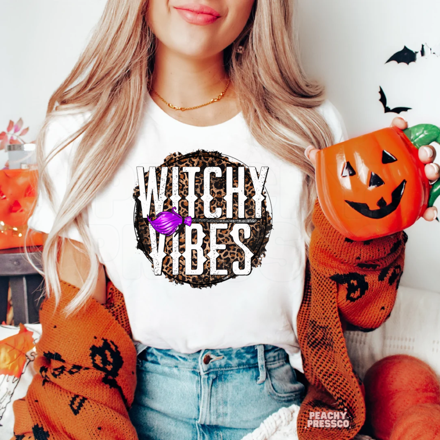 Leopard Print Witchy Vibes Shirt | Mystic Halloween Apparel