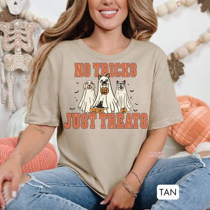 No Tricks Just Treats, Cute Ghost Dogs Halloween Shirt | Animal Lover, Apparel