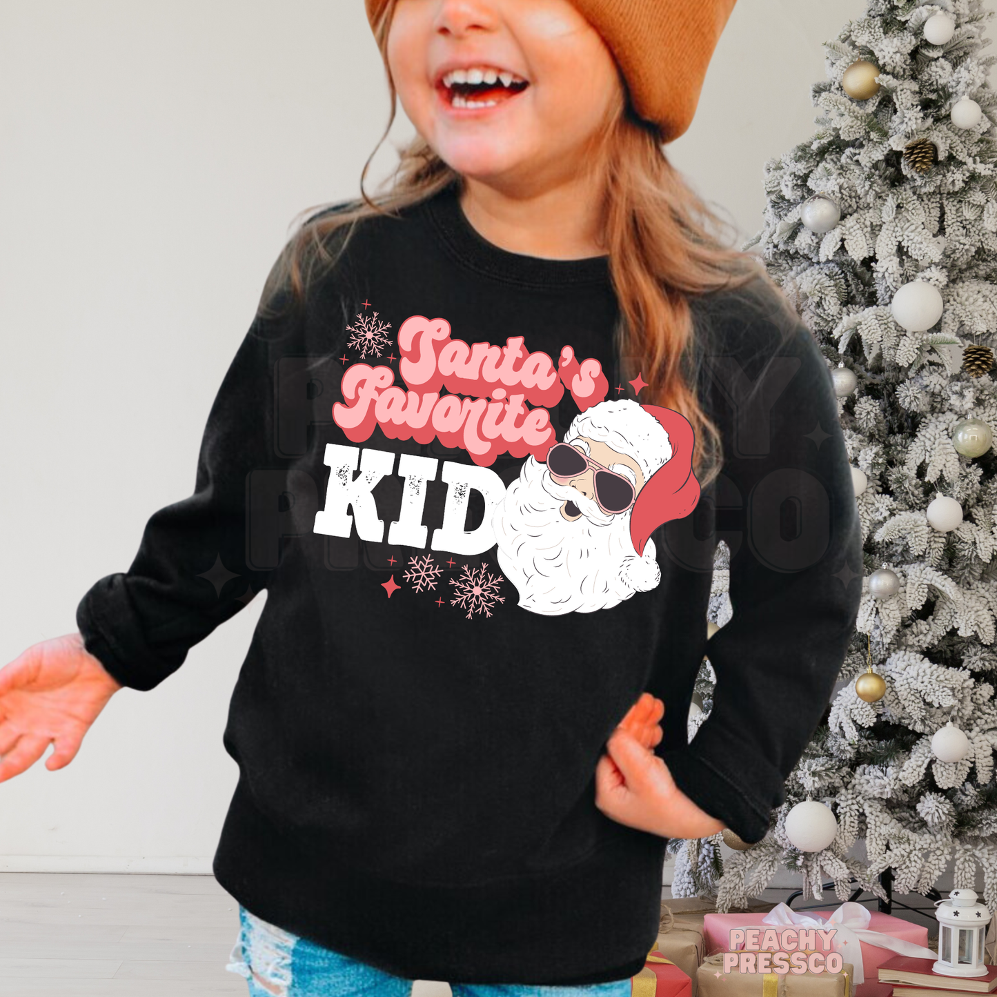 Santa’s Favorite Kid (Pink) Christmas Sweatshirt – Cute Holiday Apparel
