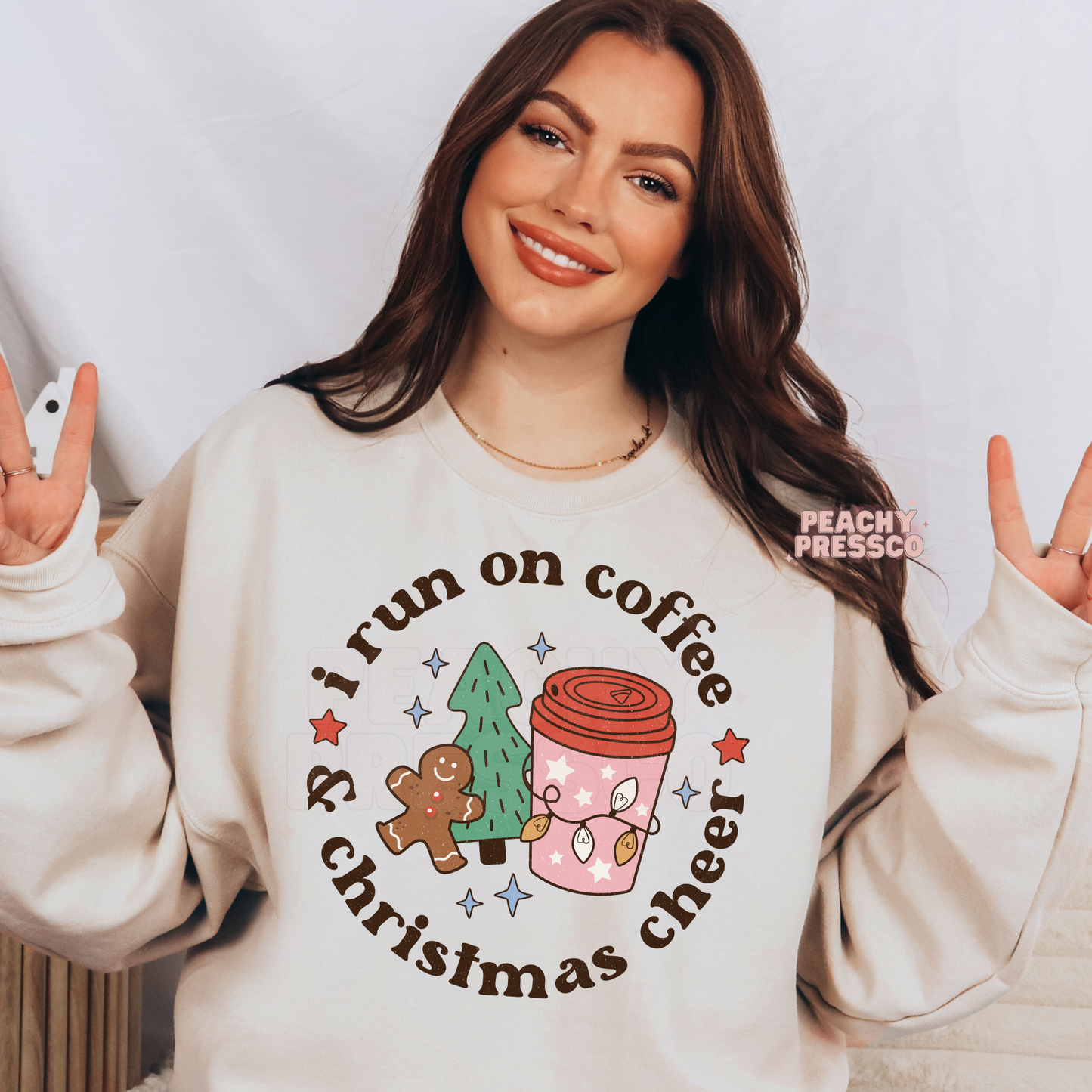 I Run on Coffee and Christmas Cheer Sweatshirt – Cute Holiday Gingerbread Coffee Lover Apparel