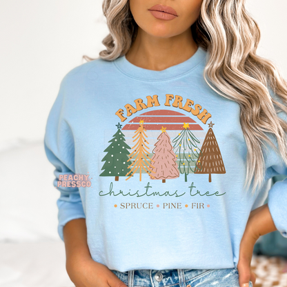 Farm Fresh Christmas Tree Apparel – Retro Holiday Spruce Pine Fir Sweatshirt