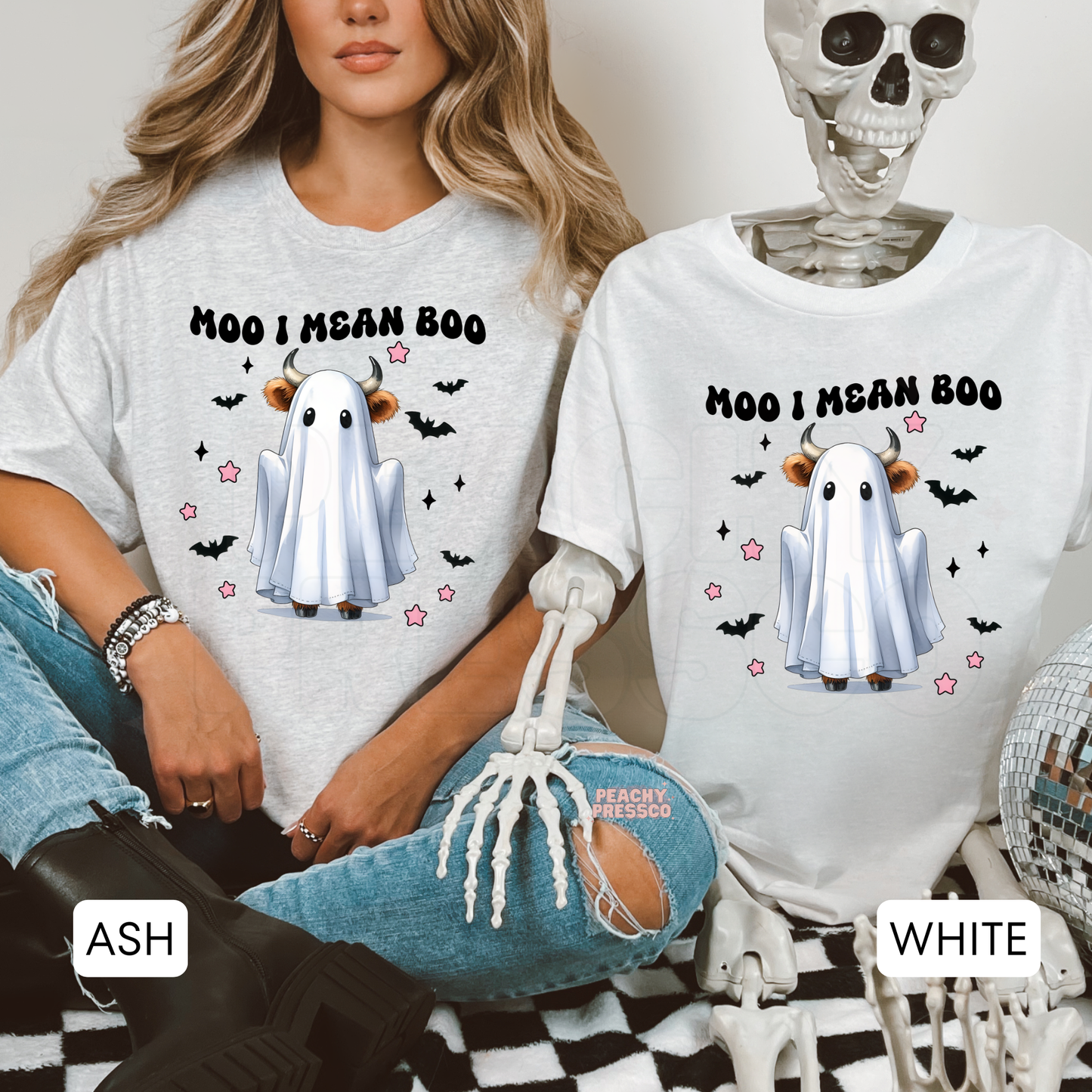 Moo I Mean Boo Funny Cow Ghost Sweatshirt – Cute Halloween Crewneck, Apparel