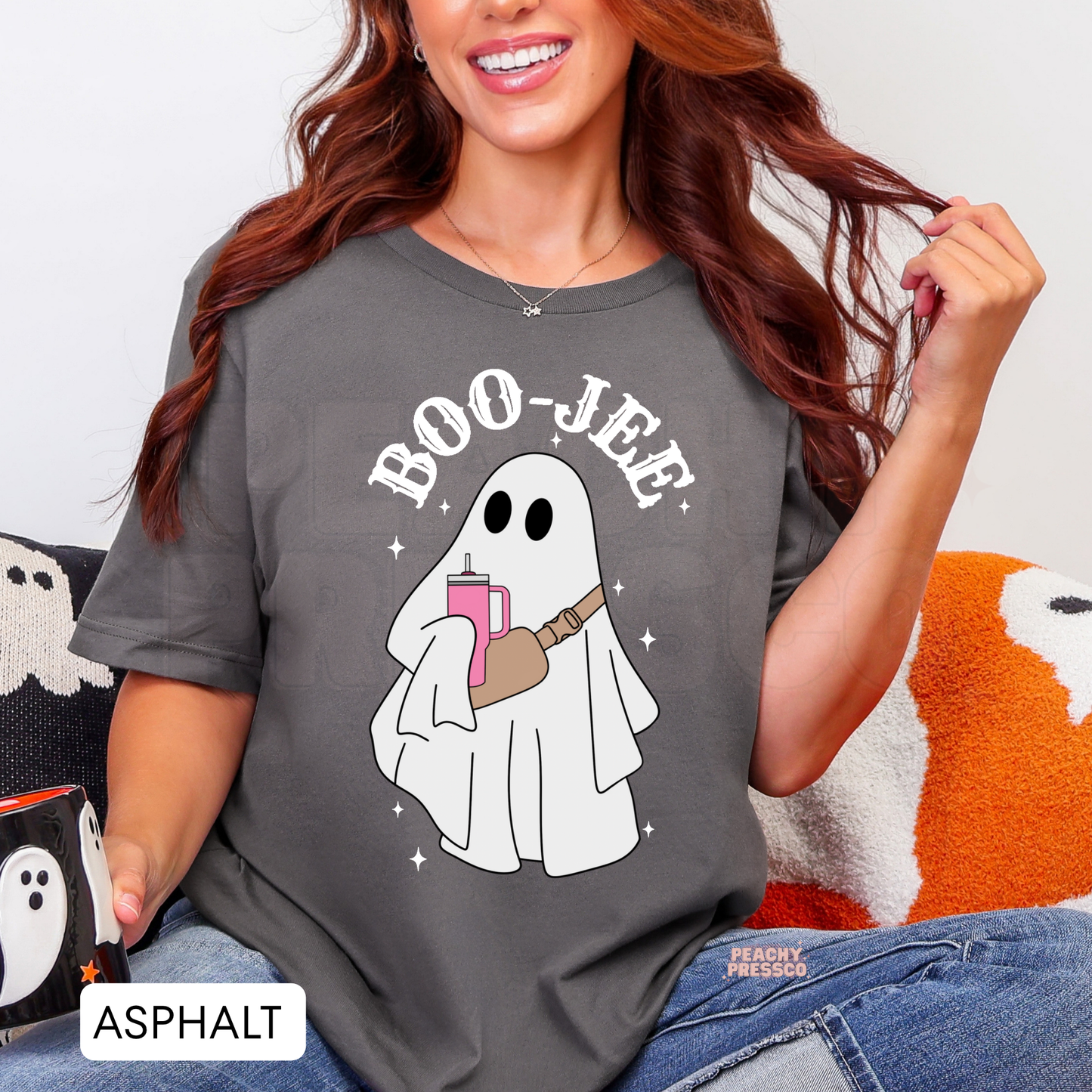 BOO JEE Ghost Halloween Shirt | Funny Boujee Ghost Graphic Tee for Women, Apparel