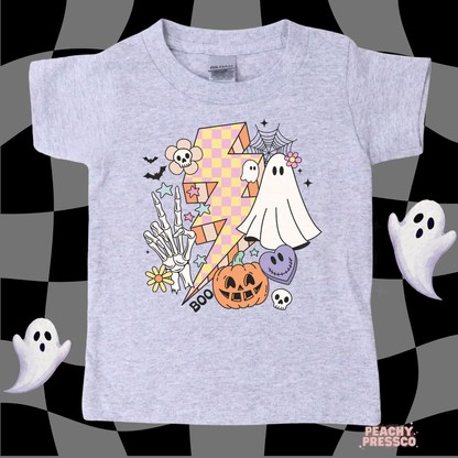 Cute Ghost & Pumpkin Lightning Bolt Halloween Shirt, Kids Apparel