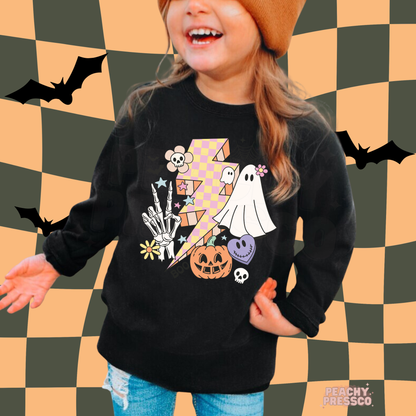 Cute Ghost & Pumpkin Lightning Bolt Halloween Shirt, Kids Apparel