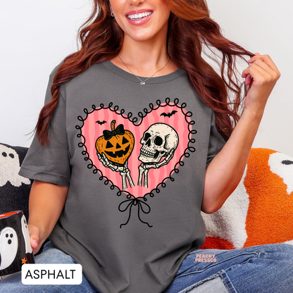 Pumpkin & Skull Heart Halloween Shirt | Cute Creepy Love Apparel