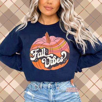Fall Vibes Retro Pumpkin Sweatshirt – Cozy Autumn Graphic, Fall Apparel