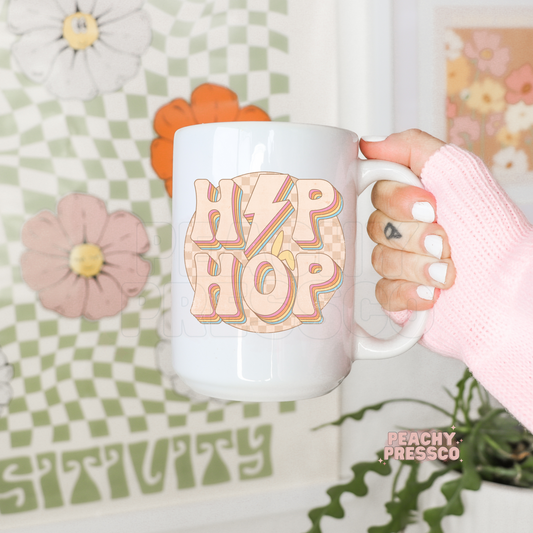 Hip Hop Retro Easter Mug – Vintage Checker Bunny Coffee Cup