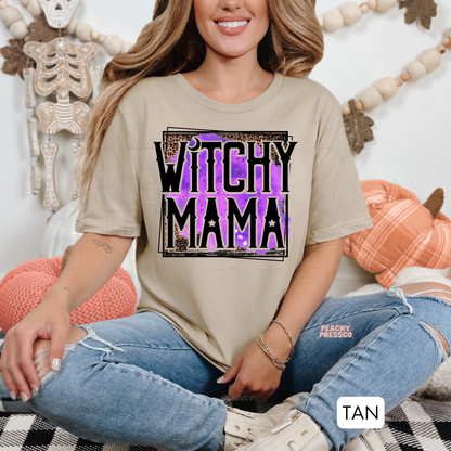 Witchy Mama Halloween Shirt – Purple Leopard Print for Moms | Cute Spooky Season Apparel