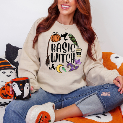 Basic Witch Halloween Shirt | Witchy Vibes, Pumpkins, Bats, Coffee, and Crystals, Apparel