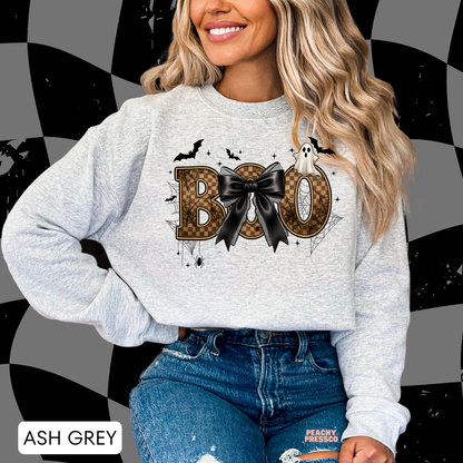 BOO Halloween Shirt with Bow | Cute Glam Spooky Graphic, Apparel