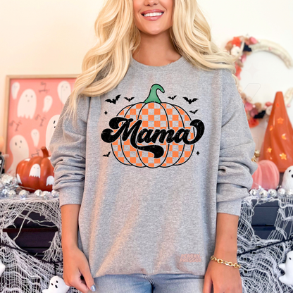 Pumpkin MAMA Halloween Sweatshirt | Orange Checker Pumpkin Crewneck for Moms | Cozy Pullover, Apparel