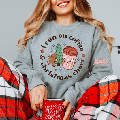 I Run on Coffee and Christmas Cheer Sweatshirt – Cute Holiday Gingerbread Coffee Lover Apparel
