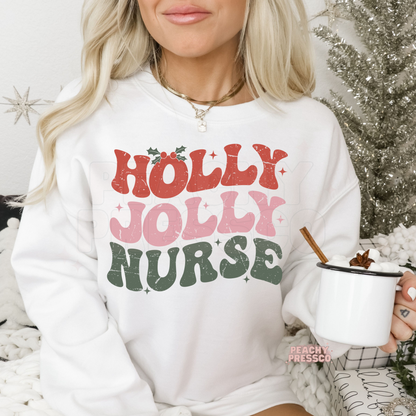 Holly Jolly Nurse Christmas Sweatshirt – Festive Scrubs, Cozy Vibes
