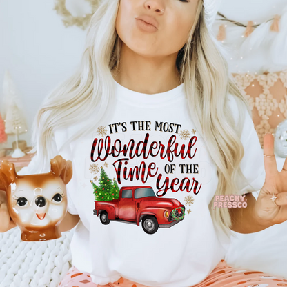 Red Truck Christmas Sweatshirt – Most Wonderful Time of the Year Holiday Pullover