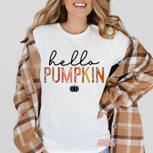 Hello Pumpkin Retro Shirt | Fall Leopard Graphic Apparel