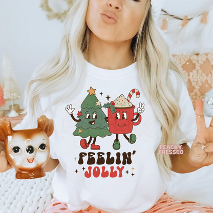 Feelin’ Jolly Christmas T-Shirt – Cute Tree & Cocoa Cup Holiday Apparel
