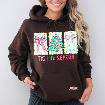 Tis The Season Christmas Cookies Shirt | Cute Pink Bow & Tree Holiday Apparel