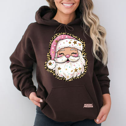 Pink Leopard Santa Face Christmas Shirt, Holiday Apparel