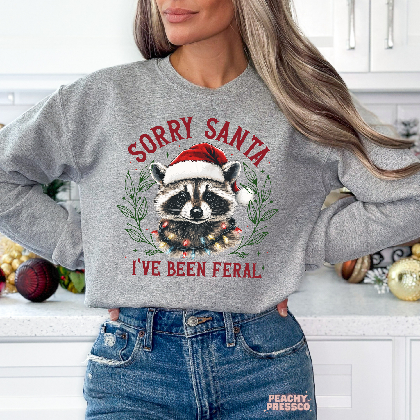 Sorry Santa I’ve Been Feral Raccoon Christmas Sweatshirt – Funny Holiday Gift Apparel