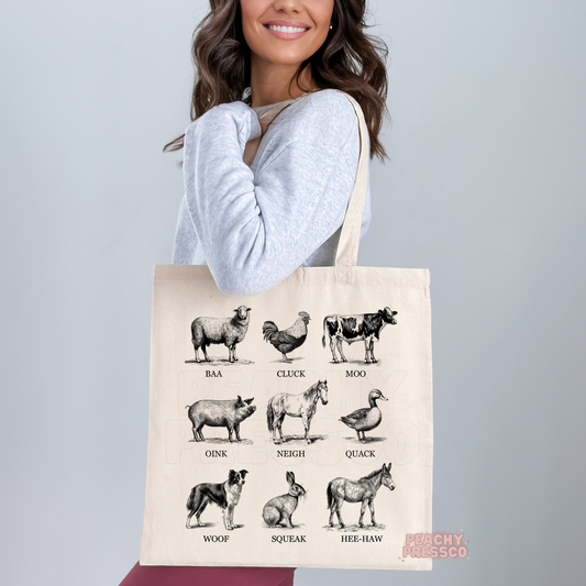 Farm Animals Tote Bag – Vintage Animal Illustration Canvas Bag
