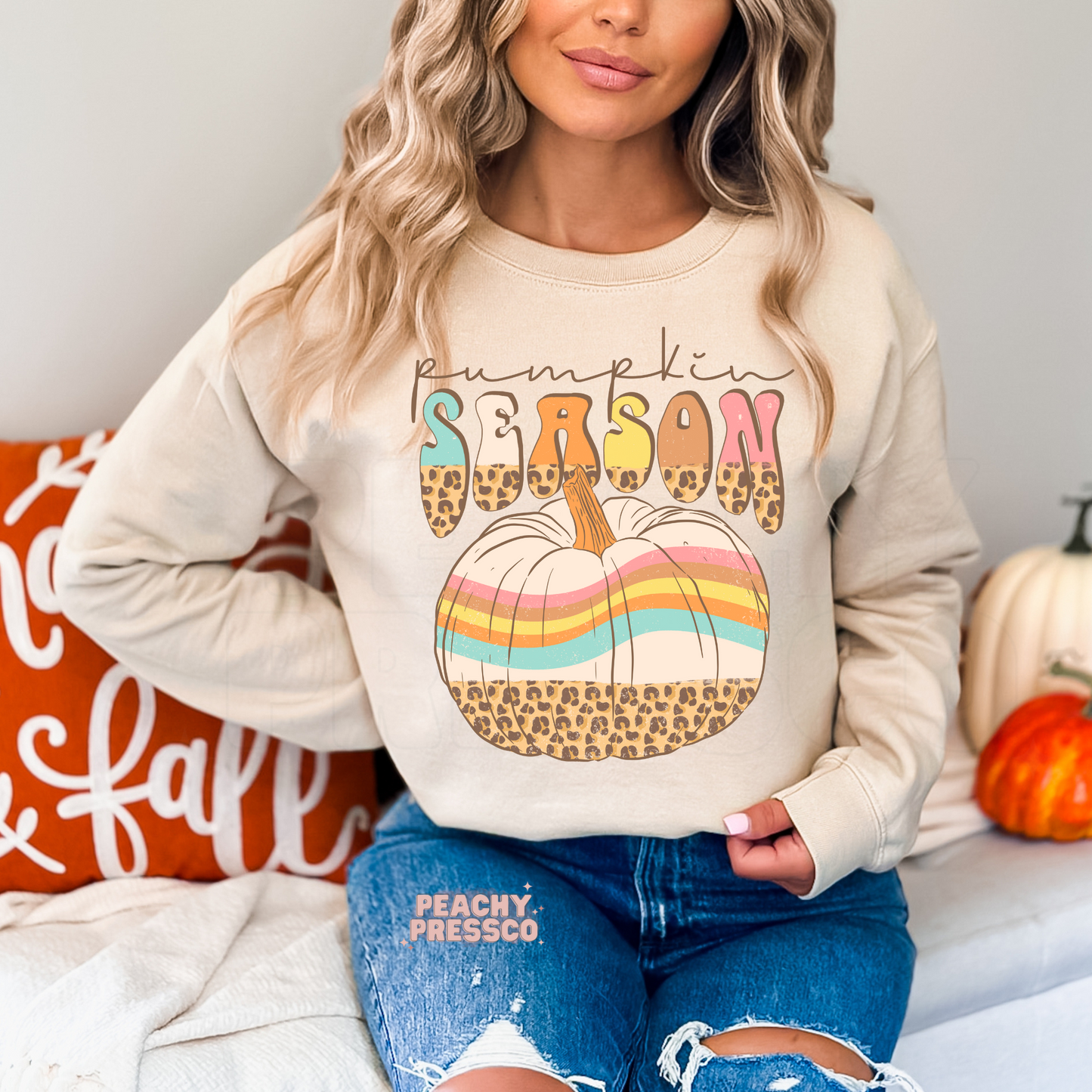 Pumpkin Season Retro Rainbow T-Shirt | Fall Graphic Apparel