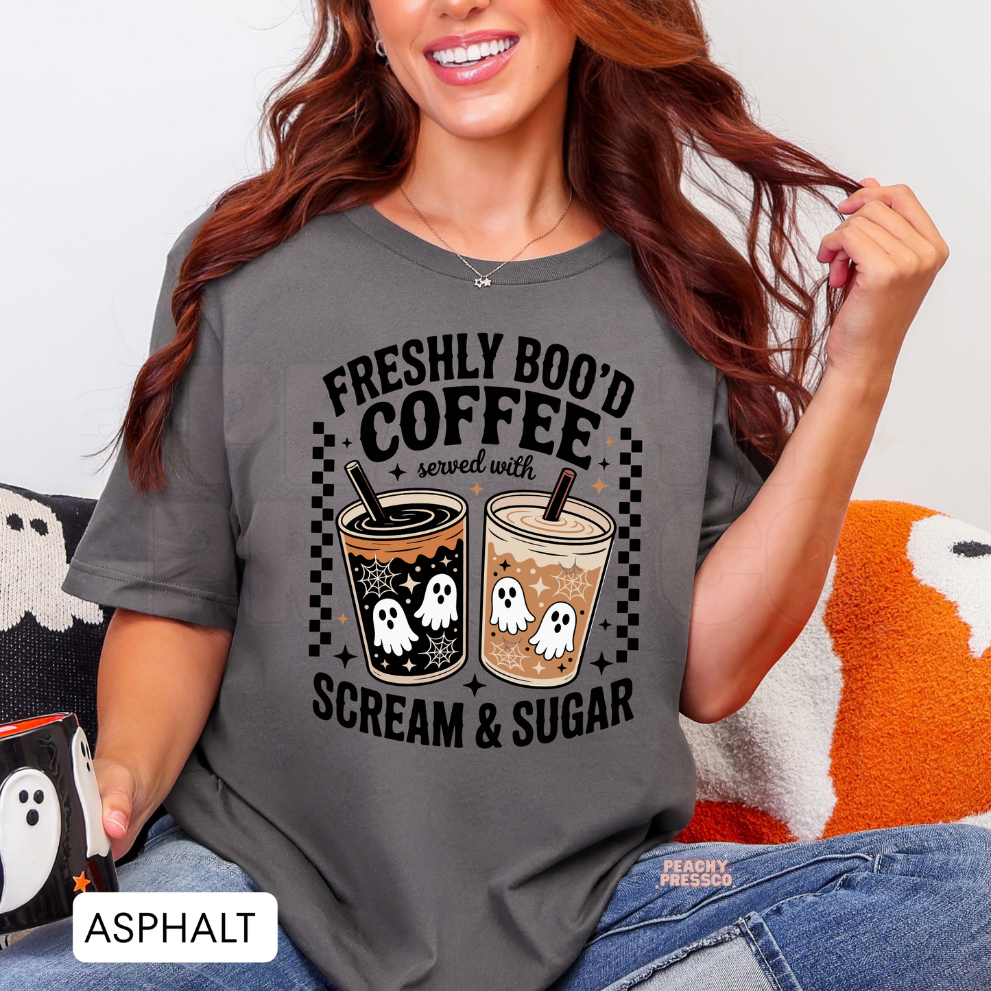 Freshly Boo'd Coffee served with Scream & Sugar Ghost Cups | Cozy Halloween Coffee Shirt, Apparel