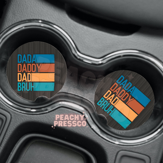 Dada Daddy Dad Bruh Car Coasters – Funny Retro Set